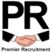 Premier Recruitment logo featuring the initials 'PR' with two hands shaking underneath